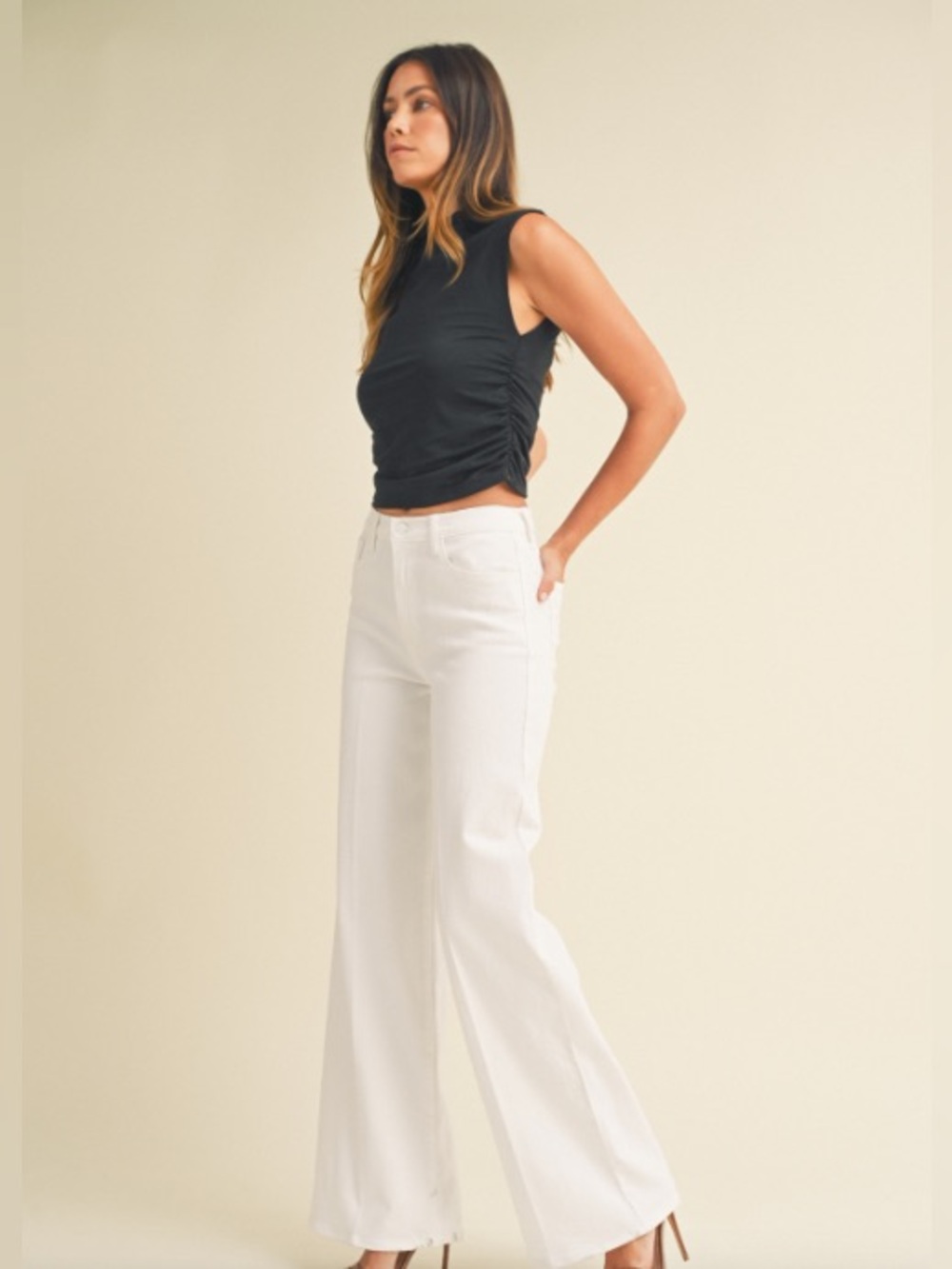 Brand new Just Black White Wide Leg Palazzo Denim Pants size 31 - Picture 3 of 4